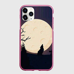 Чехол iPhone 11 Pro матовый Волчица и луна, цвет: 3D-малиновый