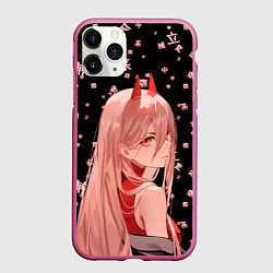 Чехол iPhone 11 Pro матовый Power Chainsaw Man иероглифы, цвет: 3D-малиновый
