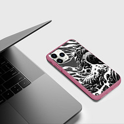 Чехол iPhone 11 Pro матовый Черно-белые волны, цвет: 3D-малиновый — фото 2