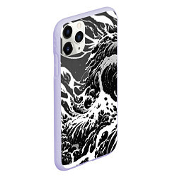 Чехол iPhone 11 Pro матовый Черно-белые волны, цвет: 3D-светло-сиреневый — фото 2