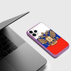 Чехол iPhone 11 Pro матовый Герб России на фоне флага, цвет: 3D-фиолетовый — фото 2