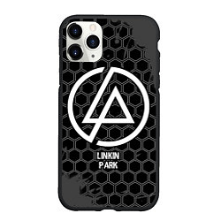 Чехол iPhone 11 Pro матовый Linkin Park glitch на темном фоне, цвет: 3D-черный