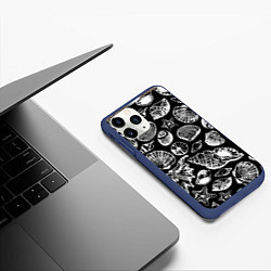 Чехол iPhone 11 Pro матовый Паттерн из морских ракушек, цвет: 3D-тёмно-синий — фото 2