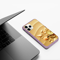 Чехол iPhone 11 Pro матовый Композиция из ракушек и компаса на песке, цвет: 3D-сиреневый — фото 2