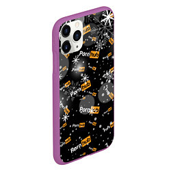 Чехол iPhone 11 Pro матовый Надписи Porn Hub - снежинки, цвет: 3D-фиолетовый — фото 2