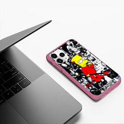 Чехол iPhone 11 Pro матовый Барт Симпсон - чёрт на фоне своих подопечных, цвет: 3D-малиновый — фото 2