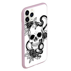 Чехол iPhone 11 Pro матовый Череп и Мамба и чёрные розы, цвет: 3D-розовый — фото 2