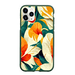 Чехол iPhone 11 Pro матовый Винтажный цветочный рисунок, цвет: 3D-темно-зеленый
