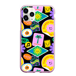 Чехол iPhone 11 Pro матовый Летние наклейки pop-art паттерн, цвет: 3D-розовый