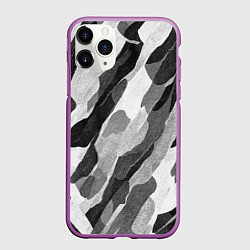 Чехол iPhone 11 Pro матовый Зимник - камуфляж зимний косой, цвет: 3D-фиолетовый