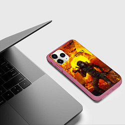 Чехол iPhone 11 Pro матовый STALKER На Фоне Горящего Знака Радиации, цвет: 3D-малиновый — фото 2
