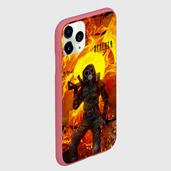 Чехол iPhone 11 Pro матовый STALKER На Фоне Горящего Знака Радиации, цвет: 3D-малиновый — фото 2