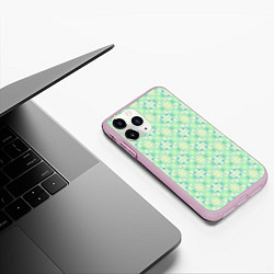 Чехол iPhone 11 Pro матовый Нежно-салатовый абстрактный паттерн, цвет: 3D-розовый — фото 2