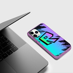 Чехол iPhone 11 Pro матовый Roblox neon logo, цвет: 3D-фиолетовый — фото 2