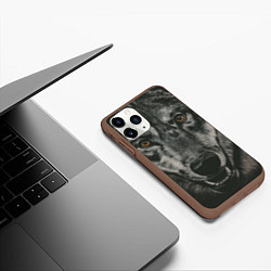 Чехол iPhone 11 Pro матовый Крупная морда серого волка, цвет: 3D-коричневый — фото 2