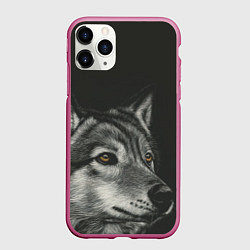 Чехол iPhone 11 Pro матовый Спокойный серый волк, цвет: 3D-малиновый