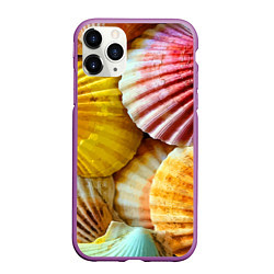 Чехол iPhone 11 Pro матовый Разноцветные створки океанских раковин, цвет: 3D-фиолетовый