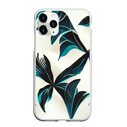 Чехол iPhone 11 Pro матовый Листья тропические тёмно-синие, цвет: 3D-белый