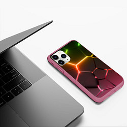 Чехол iPhone 11 Pro матовый Неоновые радужные плиты, цвет: 3D-малиновый — фото 2