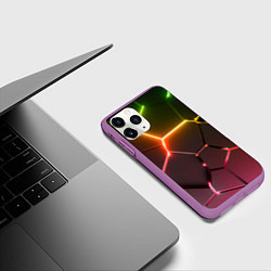Чехол iPhone 11 Pro матовый Неоновые радужные плиты, цвет: 3D-фиолетовый — фото 2