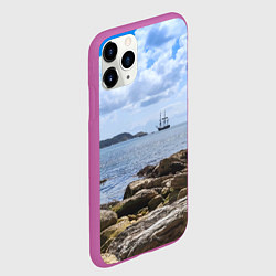 Чехол iPhone 11 Pro матовый Парусник на горизонте океана, цвет: 3D-фиолетовый — фото 2