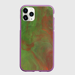 Чехол iPhone 11 Pro матовый Зелёные и красные волны красок, цвет: 3D-фиолетовый