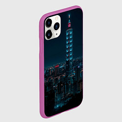 Чехол iPhone 11 Pro матовый Ночной неоновый город, цвет: 3D-фиолетовый — фото 2