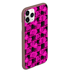 Чехол iPhone 11 Pro матовый Black and pink hearts pattern on checkered, цвет: 3D-коричневый — фото 2