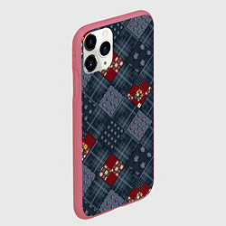 Чехол iPhone 11 Pro матовый Red and blue denim patchwork, цвет: 3D-малиновый — фото 2