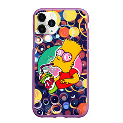 Чехол iPhone 11 Pro матовый Bart Simpson пьёт лимонад, цвет: 3D-фиолетовый