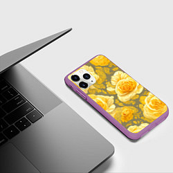 Чехол iPhone 11 Pro матовый Яркие желтые бутоны, цвет: 3D-фиолетовый — фото 2
