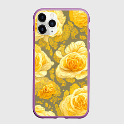 Чехол iPhone 11 Pro матовый Яркие желтые бутоны, цвет: 3D-фиолетовый