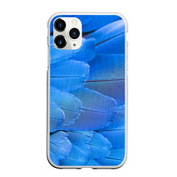 Чехол iPhone 11 Pro матовый Текстура с голубыми перьями, цвет: 3D-белый