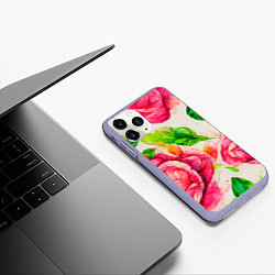 Чехол iPhone 11 Pro матовый Яркие выразительные розы, цвет: 3D-светло-сиреневый — фото 2