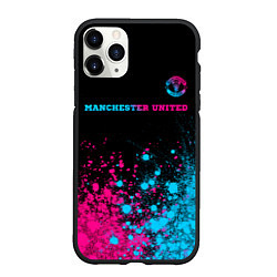 Чехол iPhone 11 Pro матовый Manchester United - neon gradient: символ сверху, цвет: 3D-черный