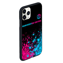 Чехол iPhone 11 Pro матовый Manchester United - neon gradient: символ сверху, цвет: 3D-черный — фото 2