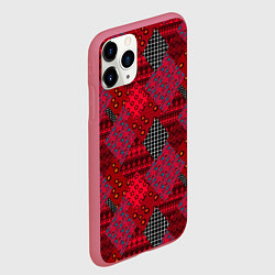 Чехол iPhone 11 Pro матовый Красный лоскутный узор пэчворк, цвет: 3D-малиновый — фото 2