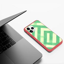 Чехол iPhone 11 Pro матовый Зеленые геометрические узоры, цвет: 3D-красный — фото 2