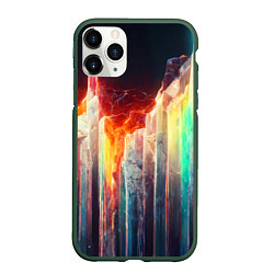 Чехол iPhone 11 Pro матовый Яркие светящиеся осколки, цвет: 3D-темно-зеленый