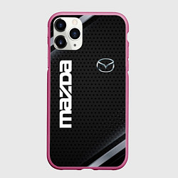 Чехол iPhone 11 Pro матовый Mazda карбон, цвет: 3D-малиновый