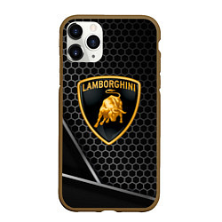 Чехол iPhone 11 Pro матовый Lamborghini Соты карбон, цвет: 3D-коричневый