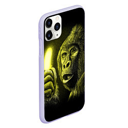 Чехол iPhone 11 Pro матовый Горилла с неоновым бананом - рисунок карандашом, цвет: 3D-светло-сиреневый — фото 2