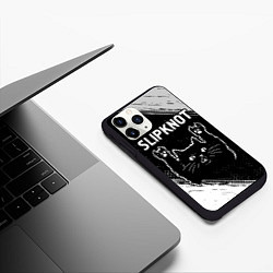 Чехол iPhone 11 Pro матовый Группа Slipknot и рок кот, цвет: 3D-черный — фото 2