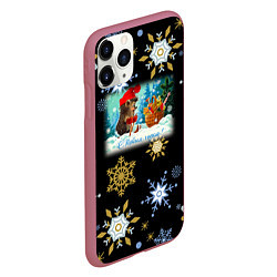 Чехол iPhone 11 Pro матовый Новый год ёжик и корзинка, цвет: 3D-малиновый — фото 2