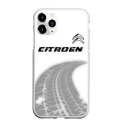 Чехол iPhone 11 Pro матовый Citroen speed на светлом фоне со следами шин: симв, цвет: 3D-белый