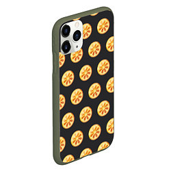 Чехол iPhone 11 Pro матовый Апельсин Паттерн - Черная версия, цвет: 3D-темно-зеленый — фото 2