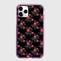 Чехол iPhone 11 Pro матовый Акварельные розы на черном, цвет: 3D-фиолетовый
