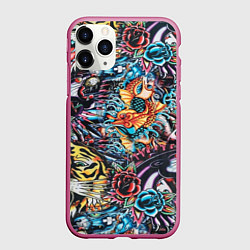 Чехол iPhone 11 Pro матовый Татуировки, цвет: 3D-малиновый