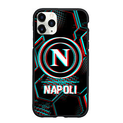Чехол iPhone 11 Pro матовый Napoli FC в стиле glitch на темном фоне, цвет: 3D-черный