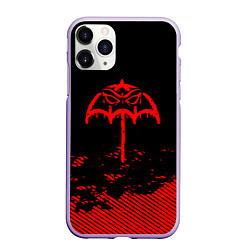 Чехол iPhone 11 Pro матовый Bring Me the Horizon красный фонтик, цвет: 3D-светло-сиреневый